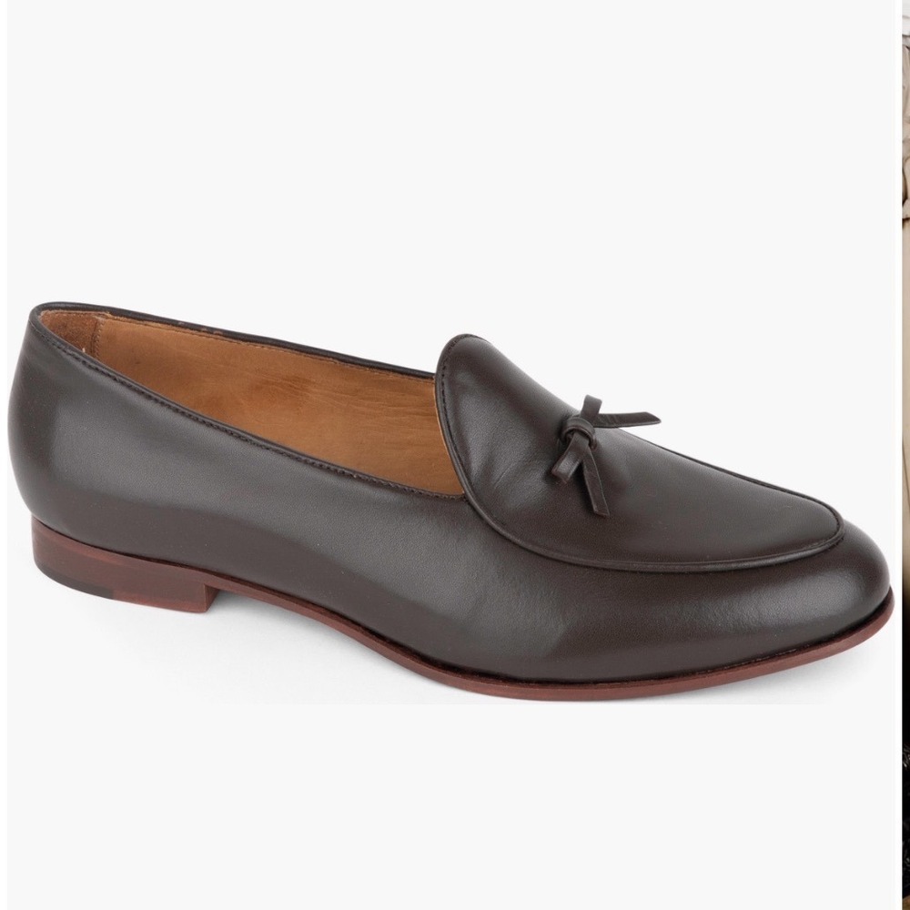 Patricia Green Coco Loafer Espresso Brown Leather Bow Flat Shoes 7.5